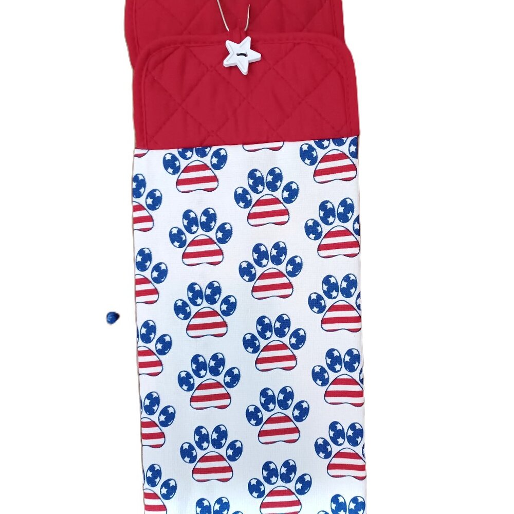 USA Patriotic American Paws Hanging Kitchen Towel set of  2 Full Towel Cotton